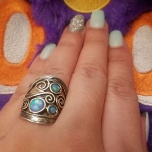 Israel 925 Opal Turquoise Sky Blue Sterling Ring